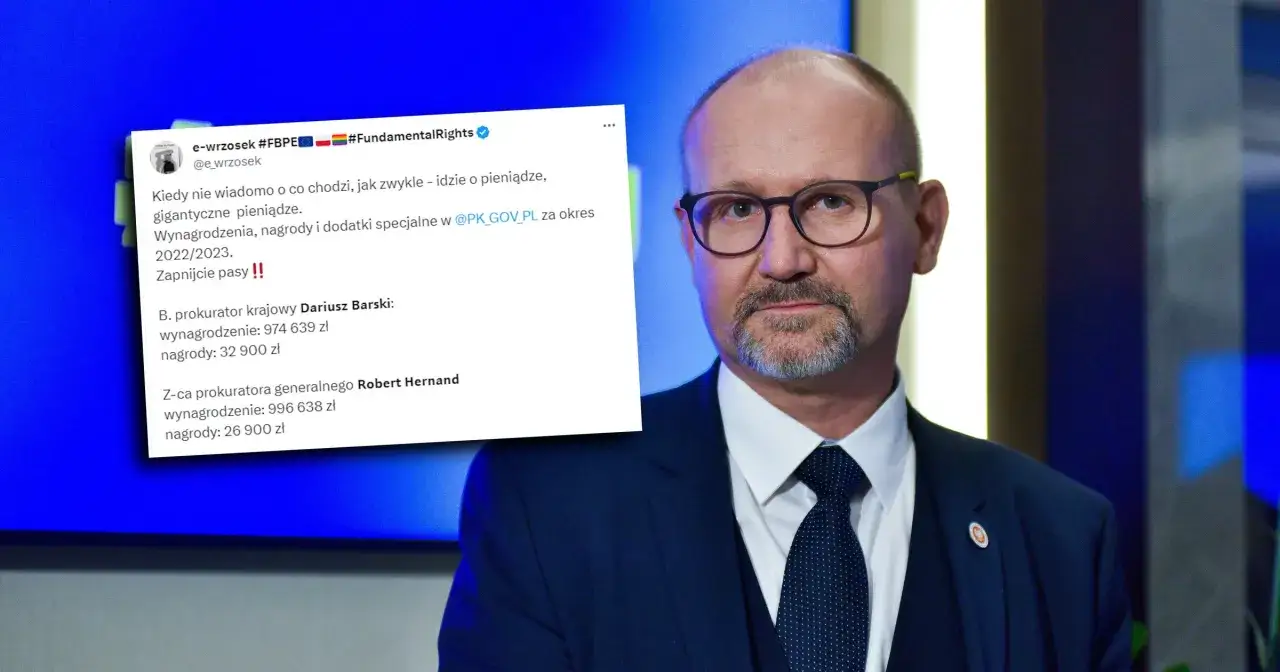 Z tweetu wynika, ile zarabia prokurator Dariusz Barski i Robert Hernand. B. prokurator krajowy zarobił 974 639 zł, a jego zastępca 996 638 zł.