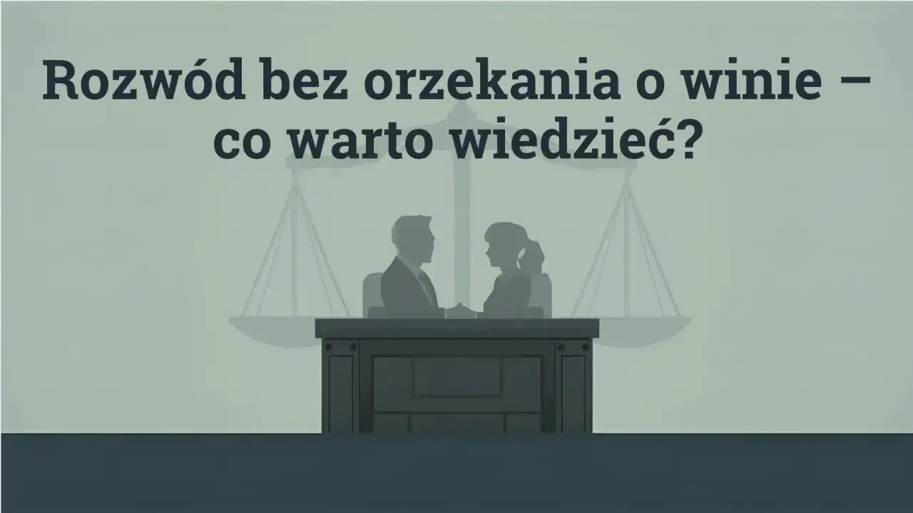Rozwód bez orzekania o winie – jak napisać pozew? Sylwetki pary przed wagą sprawiedliwości i ławą sądową.