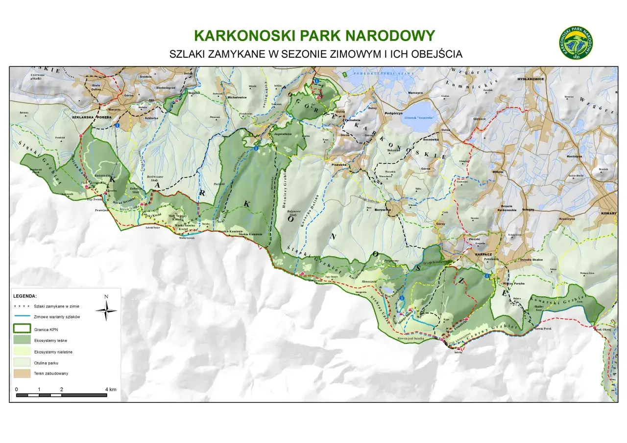 mapa szlaków Karkonosze Śnieżka zimą