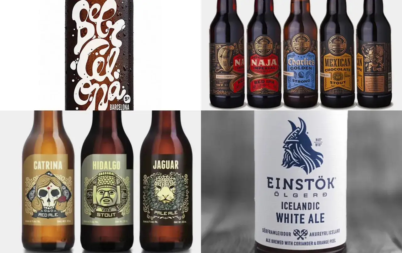 Collage de bouteilles de bi&egrave;re avec des &eacute;tiquettes aux noms originaux : 