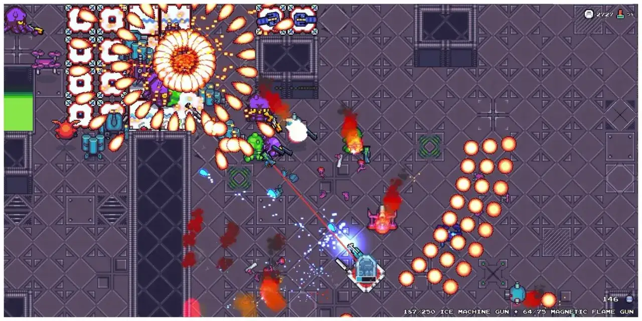 Intensywna rozgrywka w stylu bullet hell, gdzie statek gracza walczy z hordami wrogów, unikając gradów pocisków.