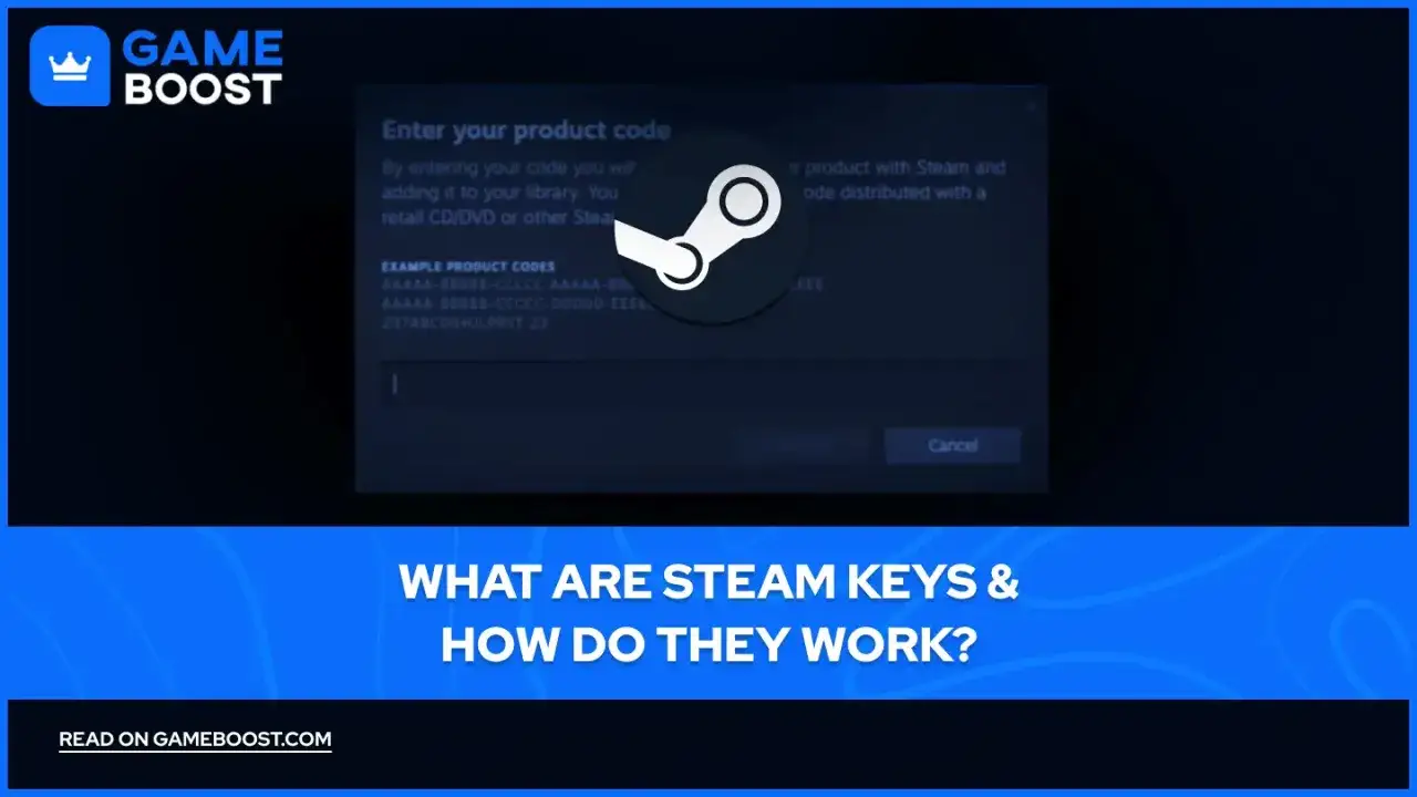 Okno Steam z polem do wpisania kodu produktu. Dowiedz się, jak aktywować klucz Steam i dodać grę do swojej biblioteki.