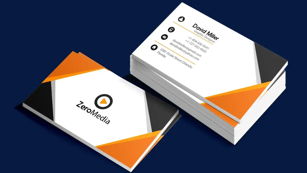 A modern business card template, designed in Illustrator, featuring