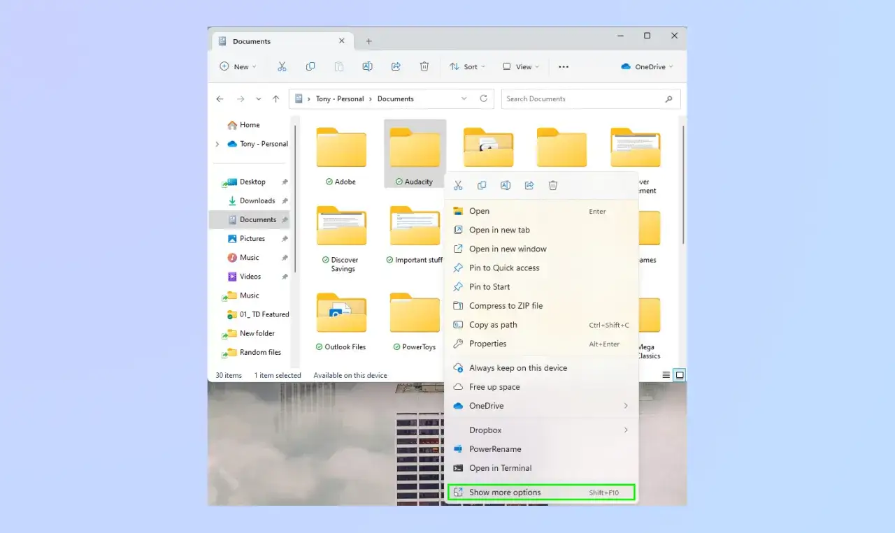 Windows 11: Rechtsklick auf Ordner, dann