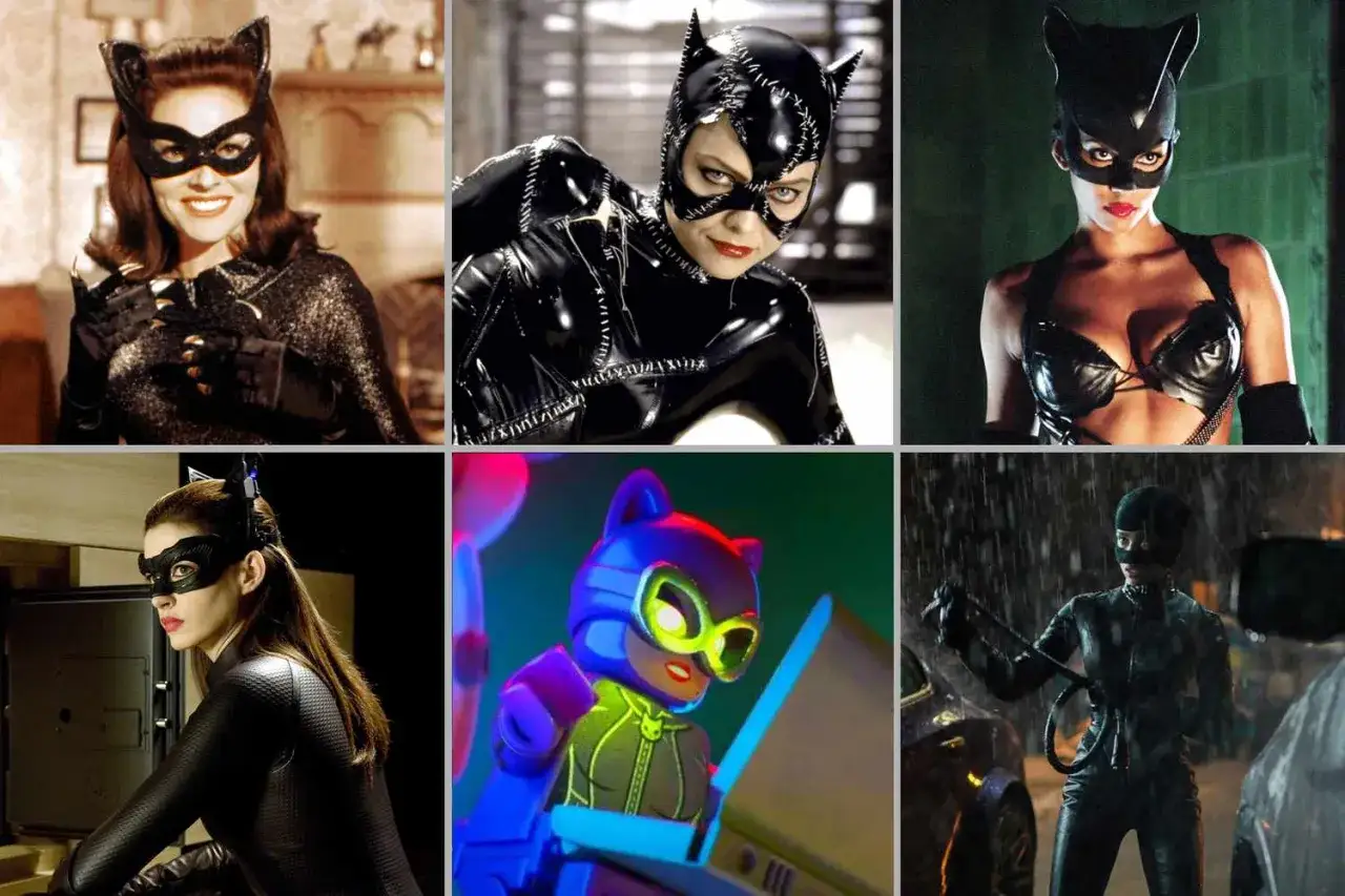 Six interpr&eacute;tations de l'actrice Catwoman, de la classique &agrave; la version Lego, en passant par des costumes en cuir et des sc&egrave;nes pluvieuses.