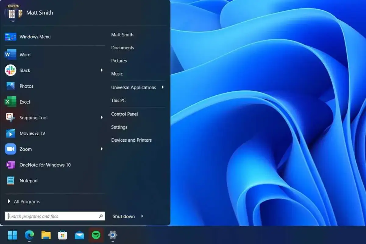Startmen&uuml; mit Apps wie Word, Excel, Zoom und OneNote. Vergleich der Windows 11 Ansicht mit Windows 10.