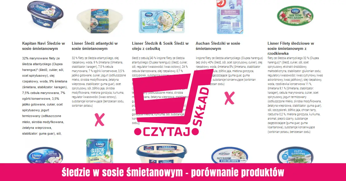 porównanie śledzi w occie, oleju, śmietanie