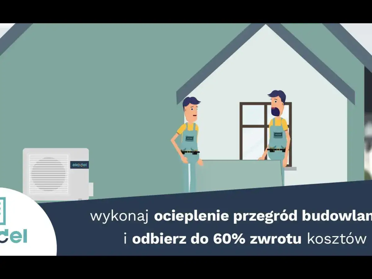 Wykaz materiałów do ulgi termomodernizacyjnej: dwaj pracownicy ocieplają dom, by skorzystać ze zwrotu kosztów.