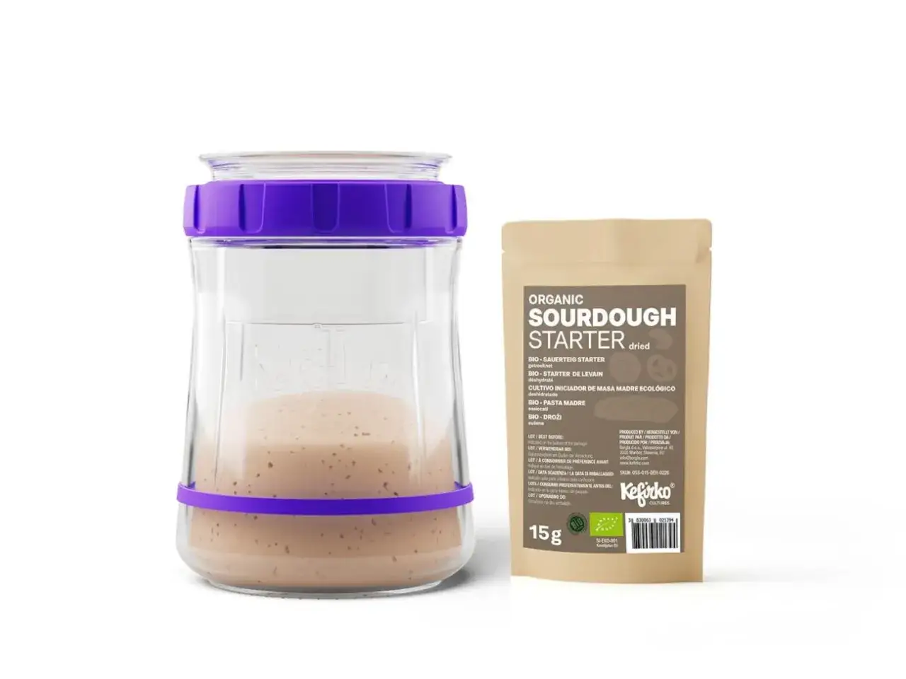 Kit per preparare il lievito madre: starter essiccato e contenitore ermetico. Ideale per chi vuole imparare come fare il lievito madre.