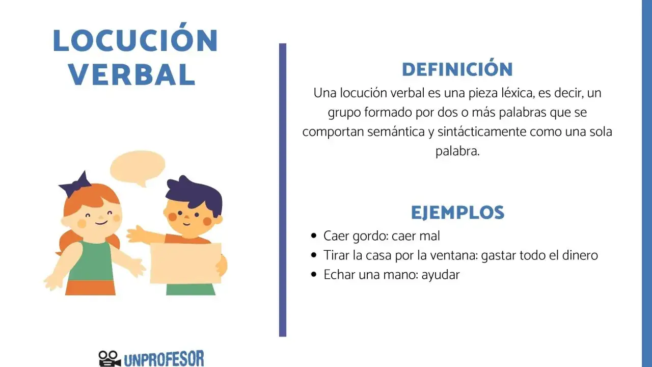 Ilustraci&oacute;n explica qu&eacute; son las locuciones verbales, con ejemplos como 