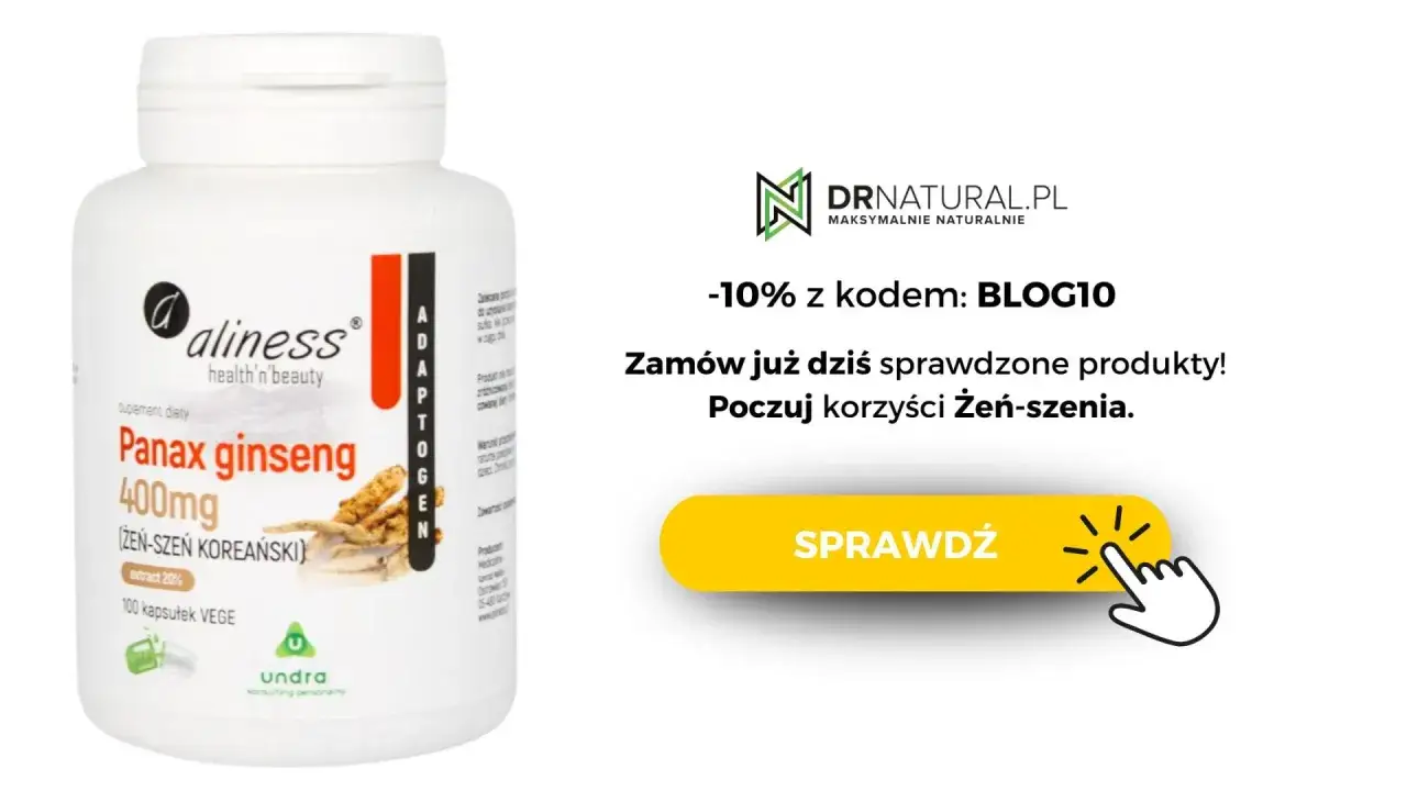 Suplement diety Panax ginseng 400mg. Przed użyciem zapoznaj się z przeciwwskazaniami do stosowania żeń-szenia.