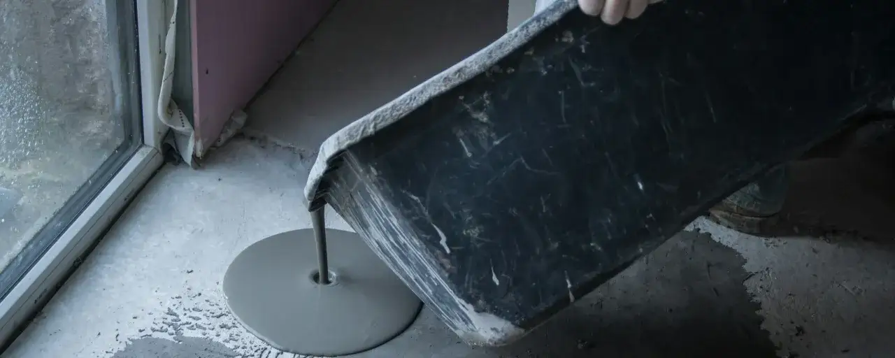Coul&eacute;e de b&eacute;ton pour rattraper 4 cm au sol pr&egrave;s d'une fen&ecirc;tre.