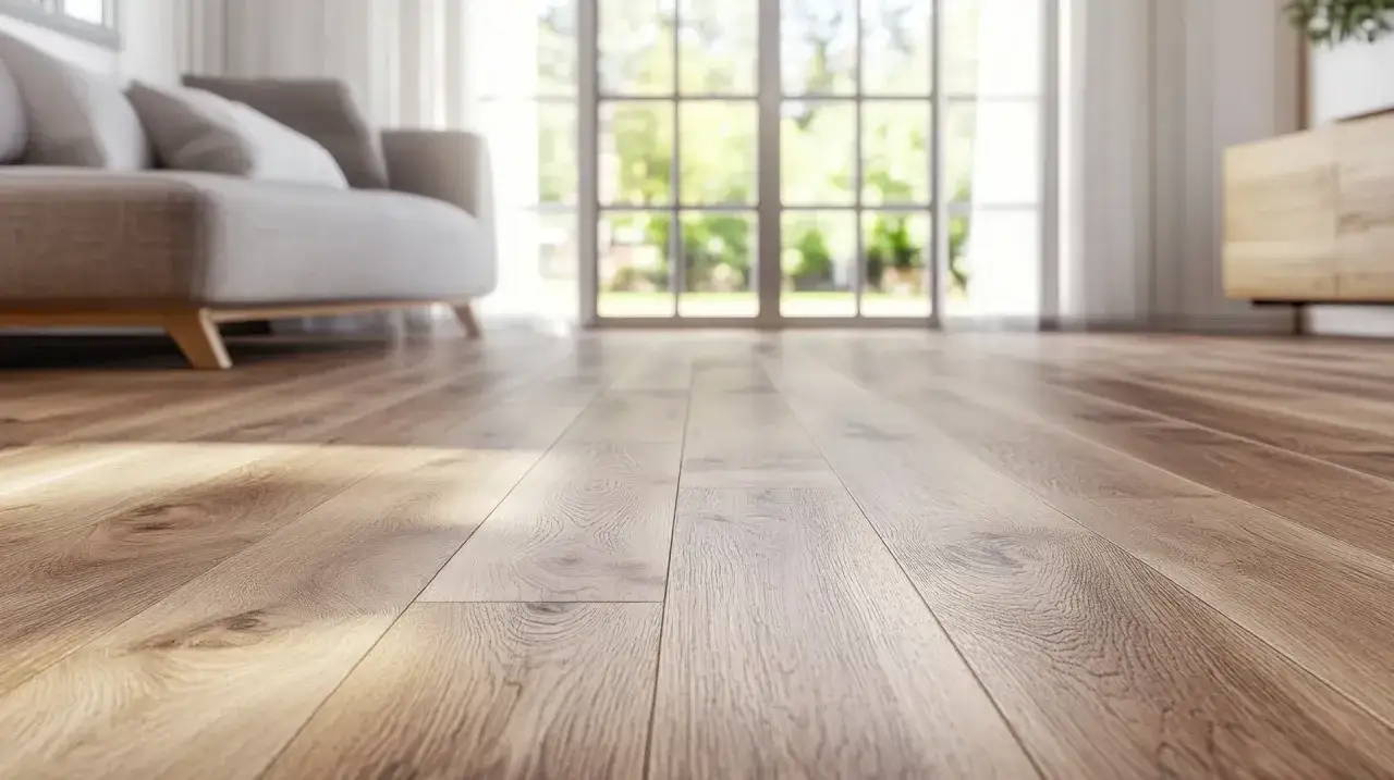 Jasne panele podłogowe przy oknie tarasowym tworzą przytulną atmosferę. Jak wykończyć panele przy oknie tarasowym, by wyglądały tak elegancko?