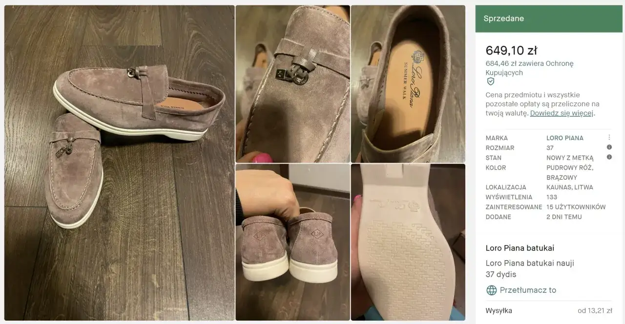 Eleganckie, pudrowo-różowe zamszowe buty Loro Piana, rozmiar 37, z ozdobnym metalowym elementem. Idealne na lato.