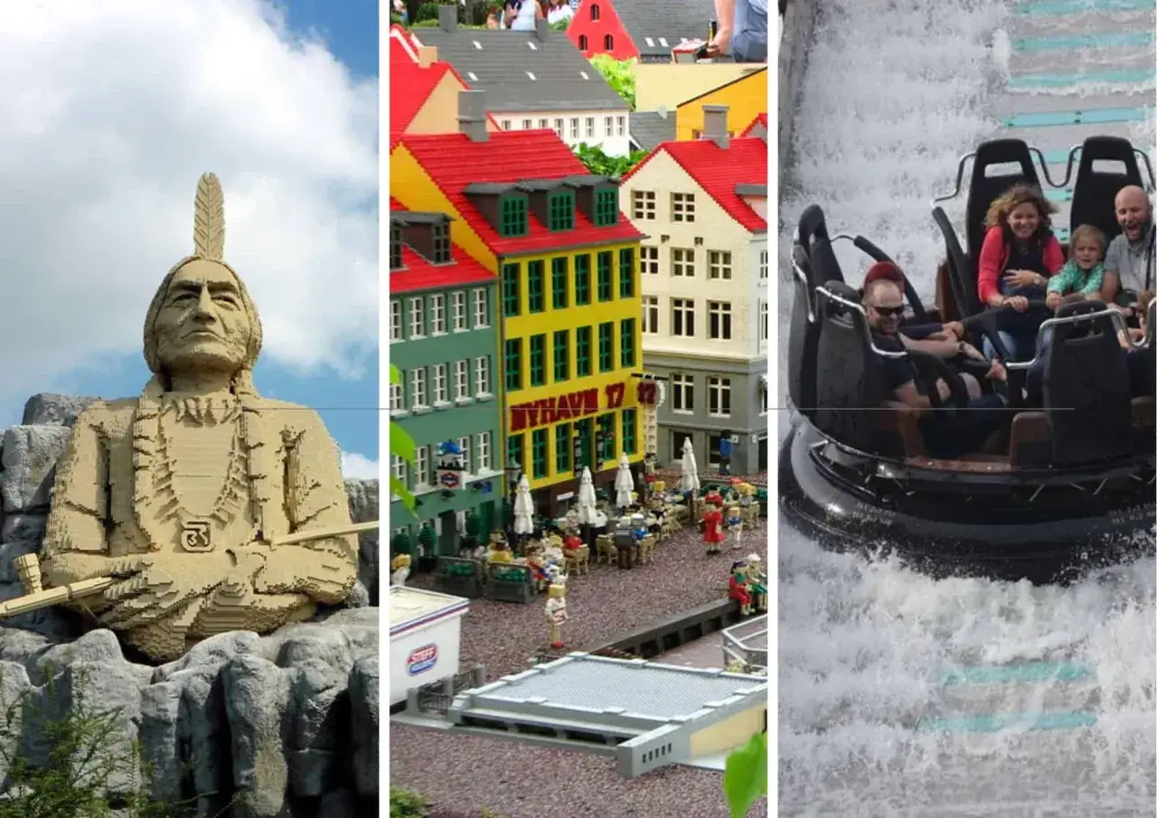 Figurka z klocków, kolorowe domki i wodna atrakcja – czy to Legoland Niemcy czy Dania?