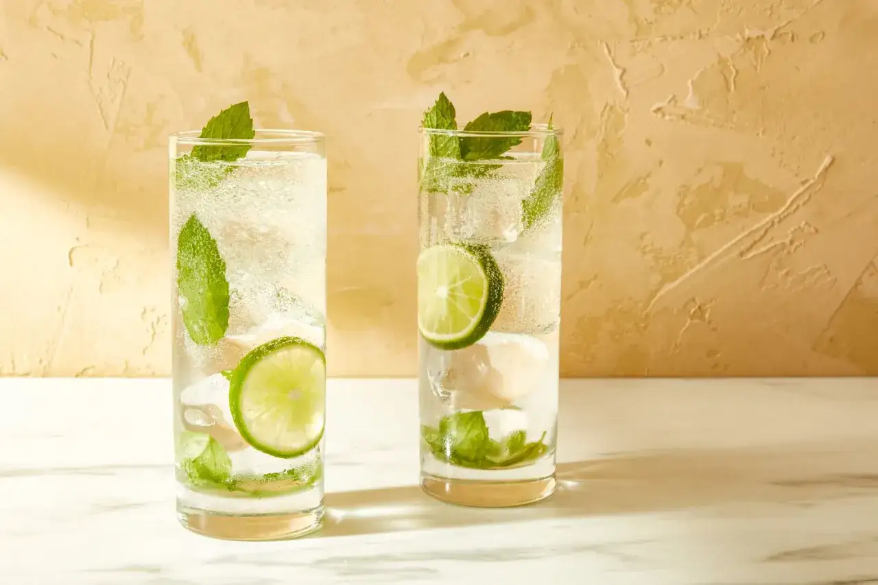 Dwa orzeźwiające mohito alkohol z limonką i miętą, idealne na upalne dni.