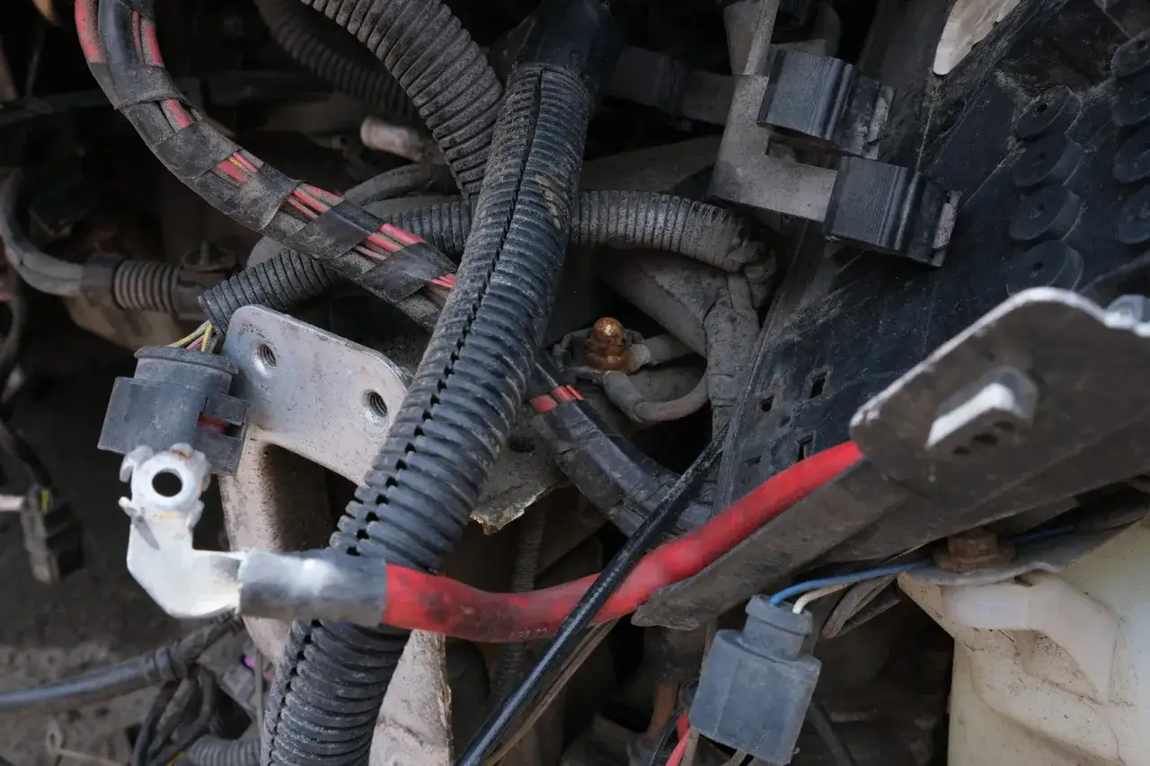 Plątanina przewodów, złączek i osłon. Problem z elektryką, po przekręceniu kluczyka nie świecą kontrolki.