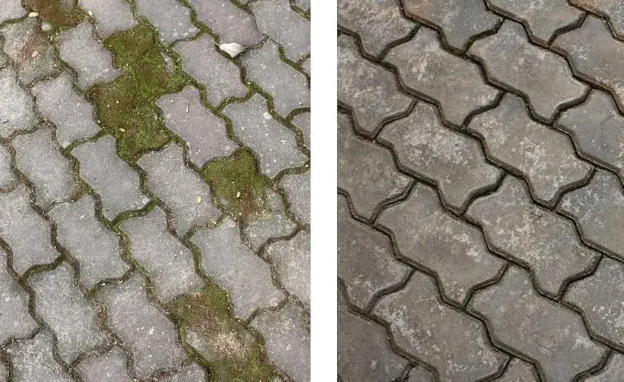 zielony nalot na płocie przed i po czyszczeniu