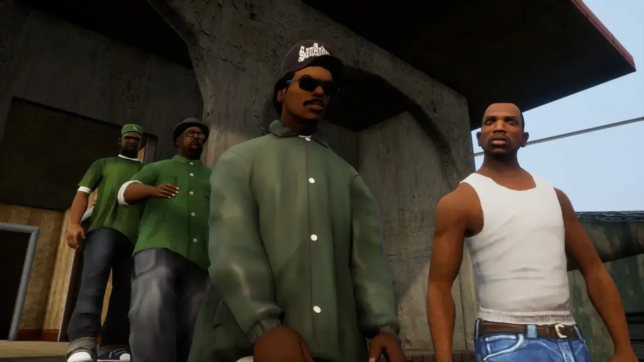 Postacie z GTA San Andreas, gra z datą wydania w 2004 roku.