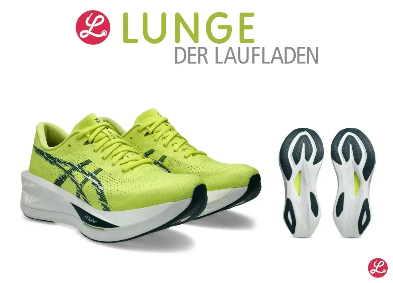 Leuchtend gelbe Asics Sonicblast Laufschuhe mit wei&szlig;er Sohle und dunklen Akzenten. Perfekt f&uuml;r schnelle L&auml;ufe.