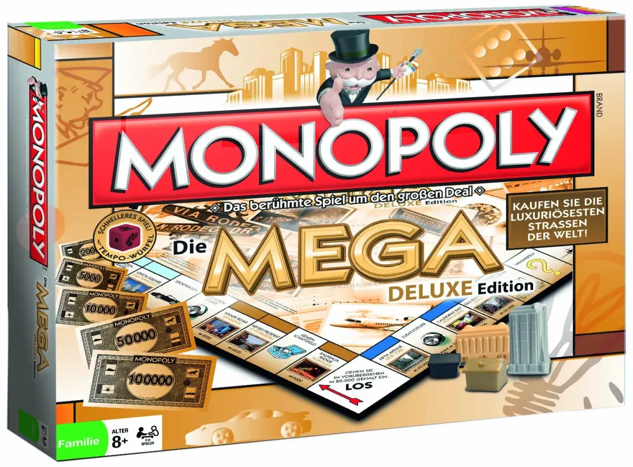 Das teuerste Brettspiel der Welt: Monopoly Mega Deluxe Edition. Mit luxuri&ouml;sen Stra&szlig;en und schnellem Spielspa&szlig; f&uuml;r die ganze Familie.