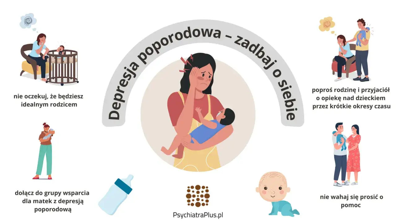 Ilustracja o depresji poporodowej. Matka z dzieckiem, rodzina, dziecko, butelka. Nie bądź idealnym rodzicem, proś o pomoc.