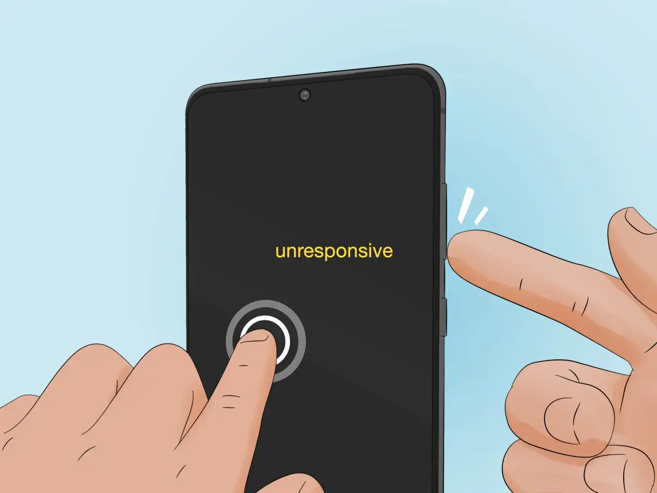 En finger trycker p&aring; en knapp p&aring; en telefon som visar 