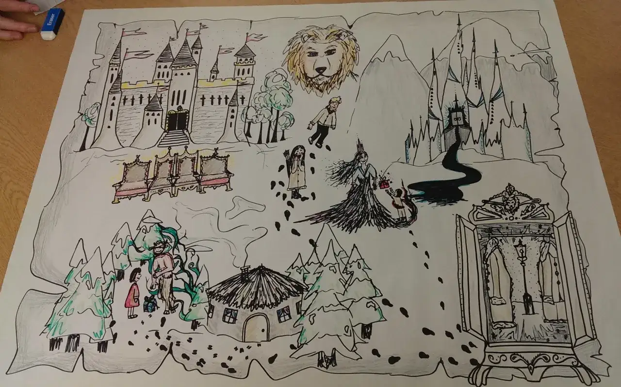 Mapa Narnii: Biała Czarownica, Aslan, dzieci i magiczna szafa. To szczegółowe streszczenie opowieści z narnii.