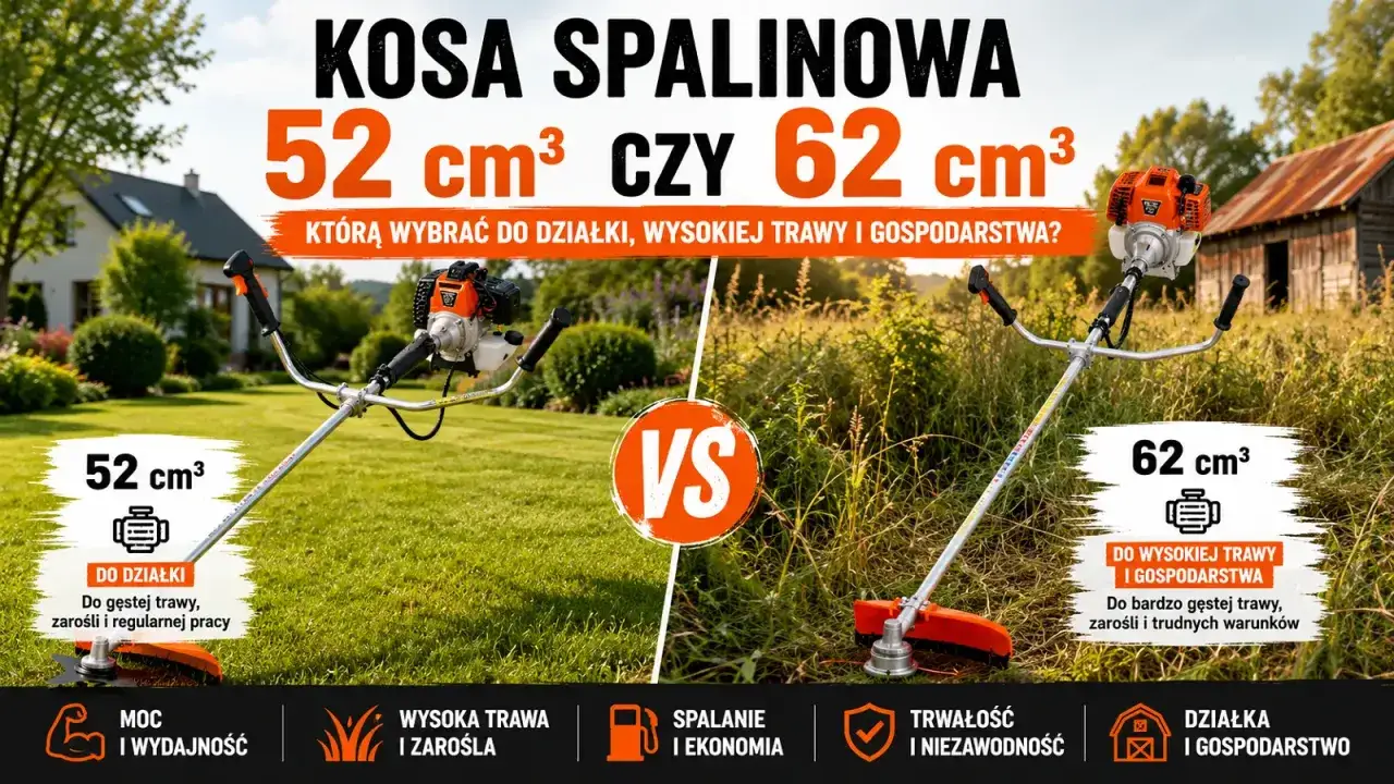 Jaka kosa spalinowa 52 cm³ czy 62 cm³? Porównanie modeli do działki, wysokiej trawy i gospodarstwa. Wybierz idealną dla siebie!
