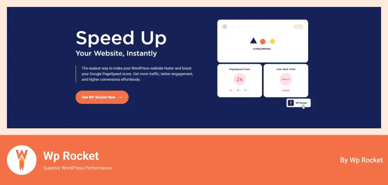 Optimisez votre WordPress avec WP Rocket pour un chargement rapide. Améliorez votre score PageSpeed et vos Core Web Vitals.