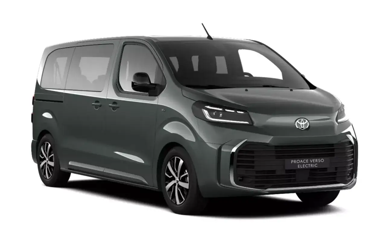 Furgoneta gris oscuro Toyota Proace Verso Electric, ideal para familias. Conoce sus medidas.