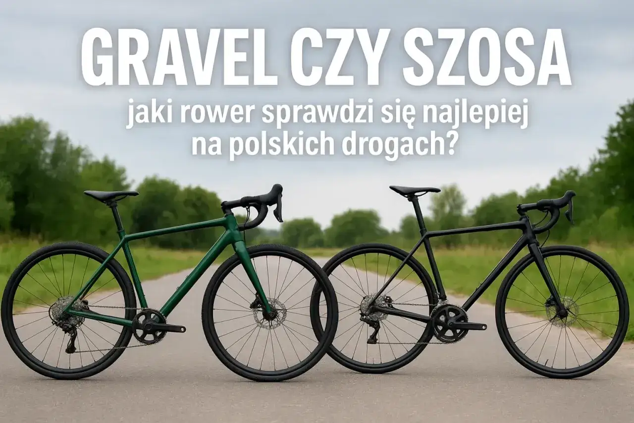 Dwa rowery, zielony i czarny, stoją na drodze. Jaki rower do jazdy po lesie i asfalcie? Ten dylemat rozwiązuje porównanie gravela i szosy.