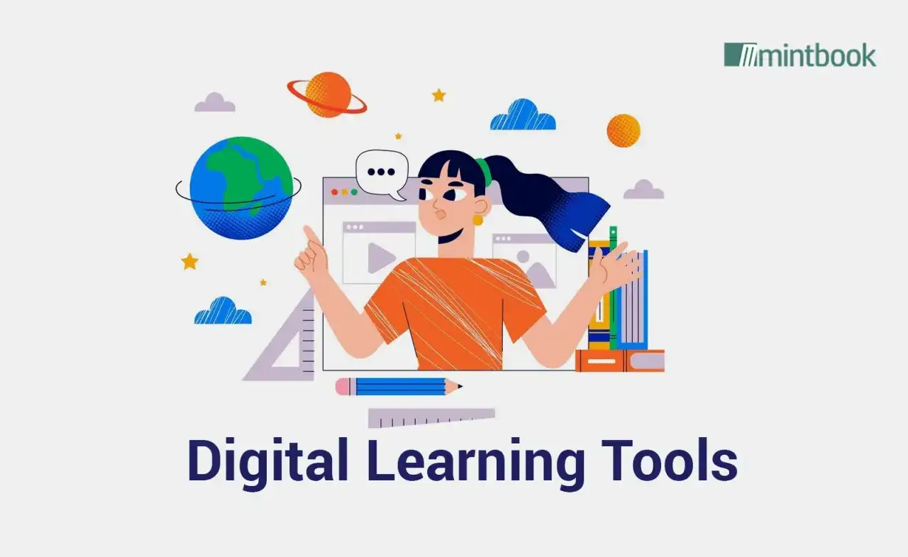 Ragazza con globo e pianeti, simbolo di e-learning significato e strumenti digitali per imparare.