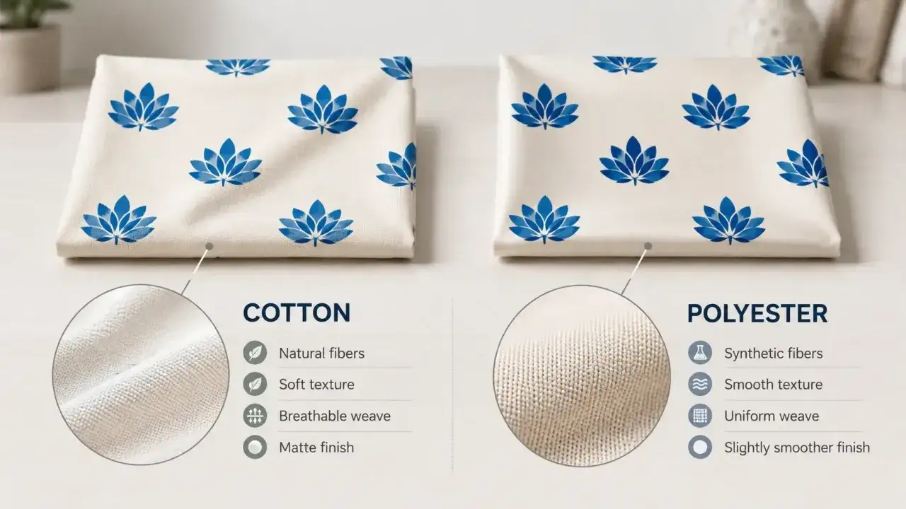 Comparaison visuelle : coton naturel et doux vs polyester synth&eacute;tique et lisse. Lequel pr&eacute;f&eacute;rez-vous ?