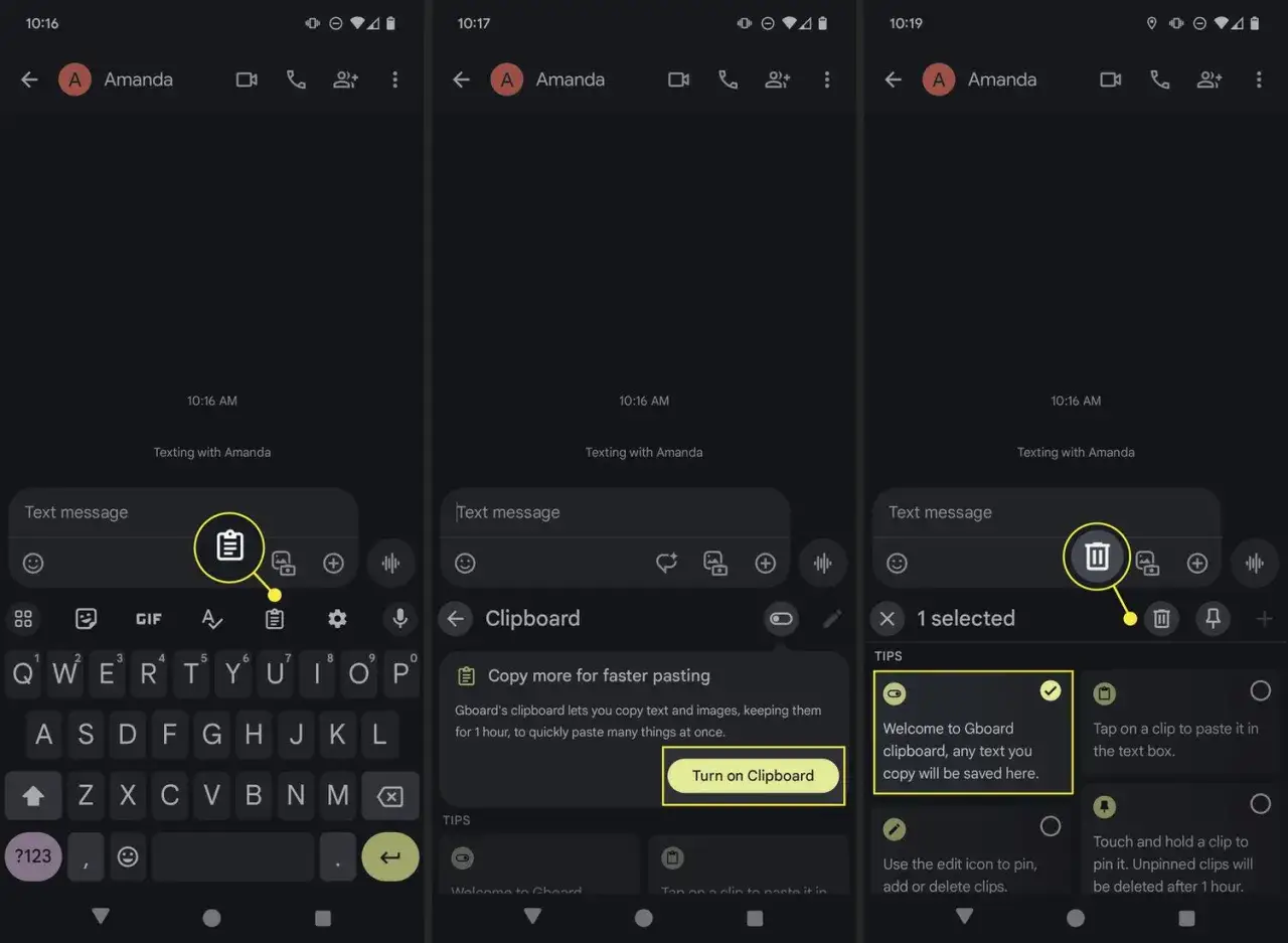 Gdzie jest schowek w telefonie? Ikona schowka na klawiaturze Gboard otwiera schowek, gdzie można zarządzać skopiowanymi elementami.