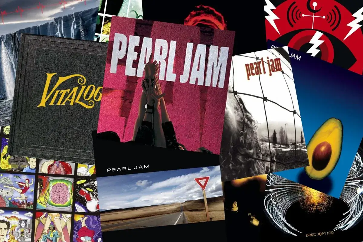 Kolaż okładek płyt Pearl Jam: