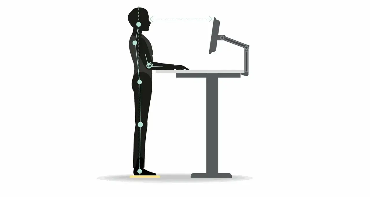 Silhouette d'une personne travaillant &agrave; un bureau debout, montrant une posture correcte pour rester debout longtemps.