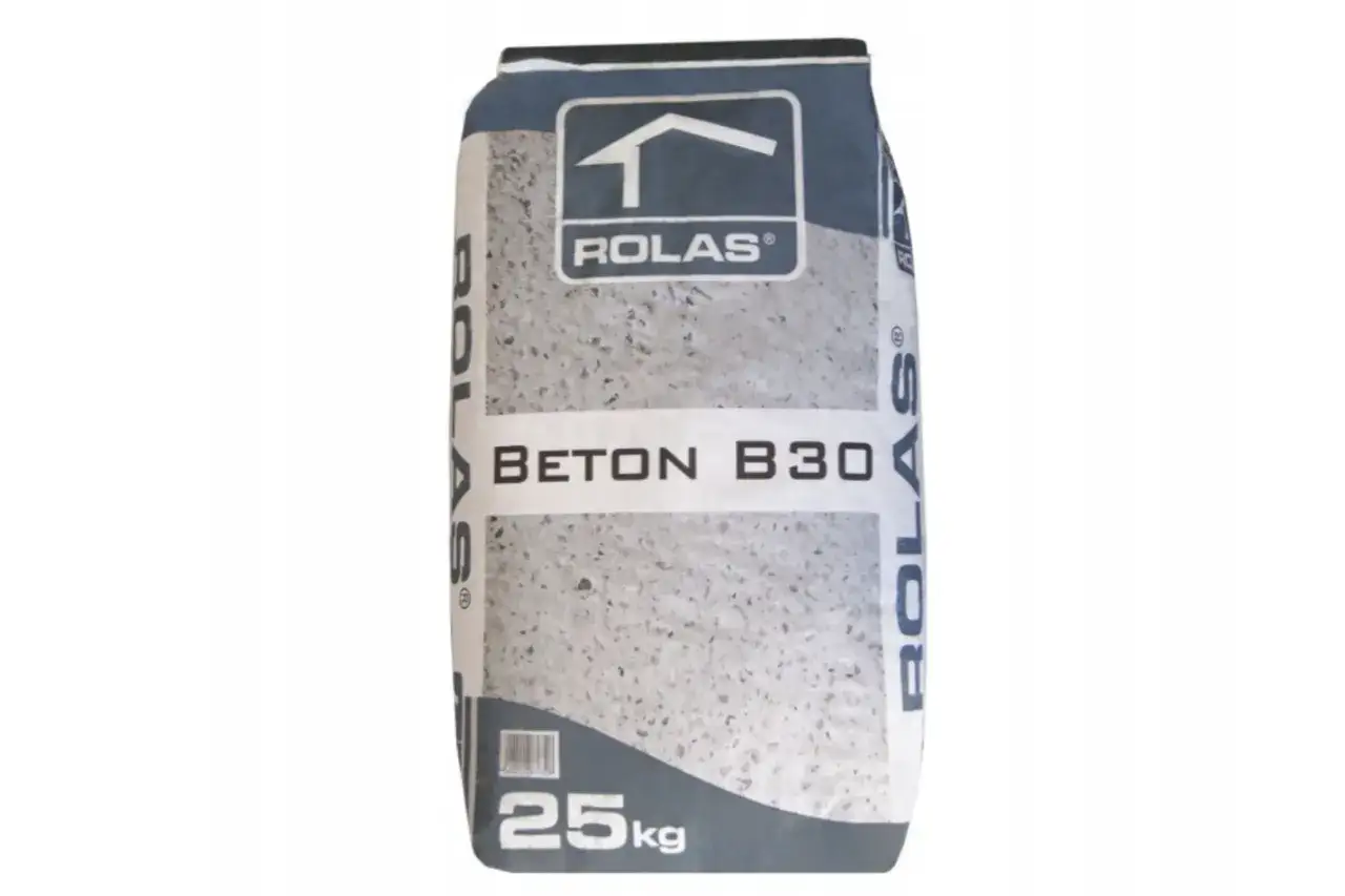Worek betonu B30 marki ROLAS, o wadze 25 kg, gotowy do użycia.