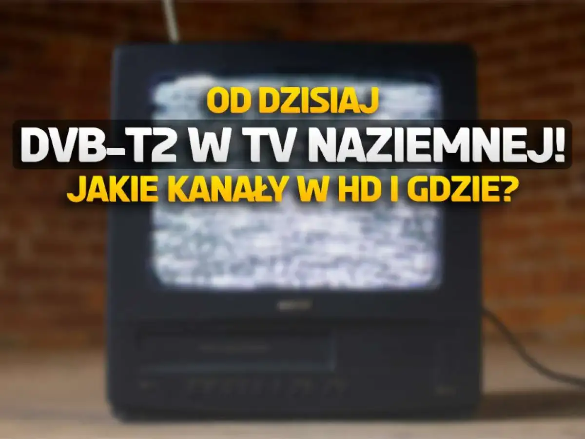 Stary telewizor z zakłóceniami, na ekranie napis: