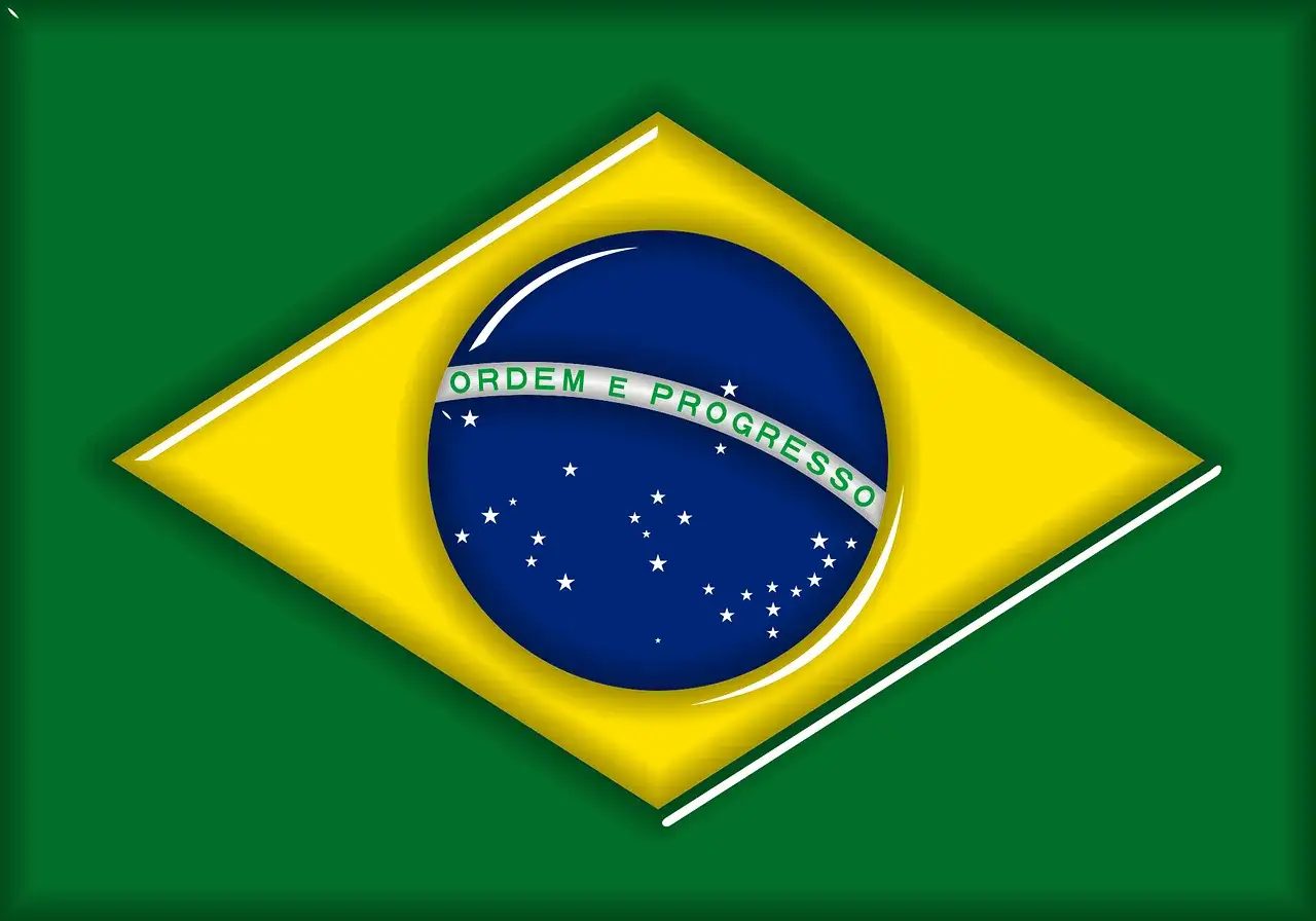 Flaga Brazylii z napisem 