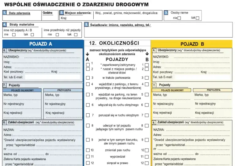 uniwersalny wzór oświadczenia o kolizji do druku