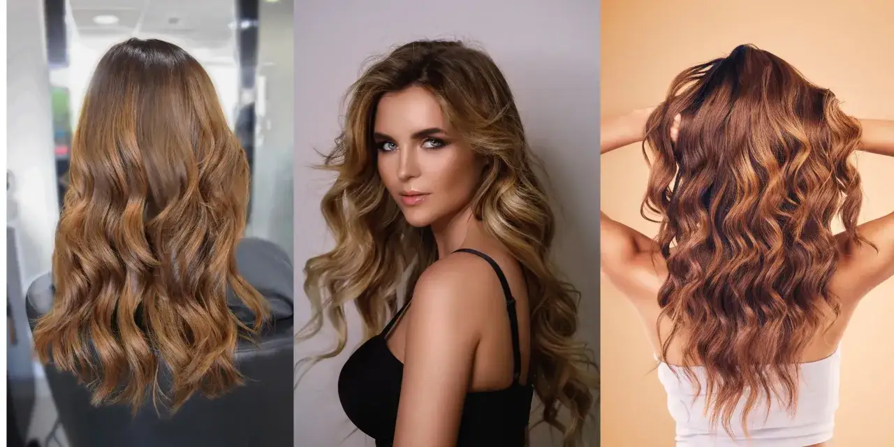 Trois femmes aux cheveux longs et ondul&eacute;s, arborant de magnifiques m&egrave;ches blondes et caramel.
