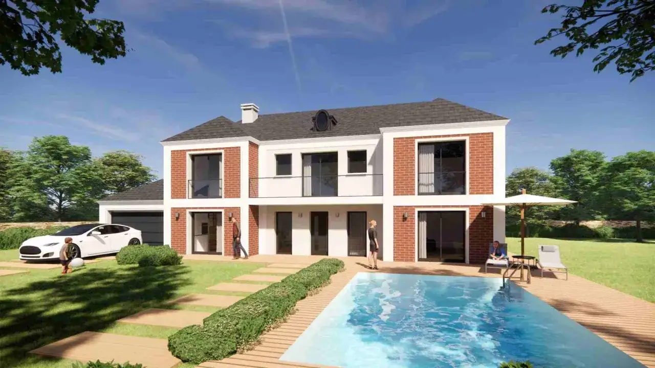 Maison moderne avec piscine, garage et voiture. Idéal pour vendre sa maison à un promoteur.
