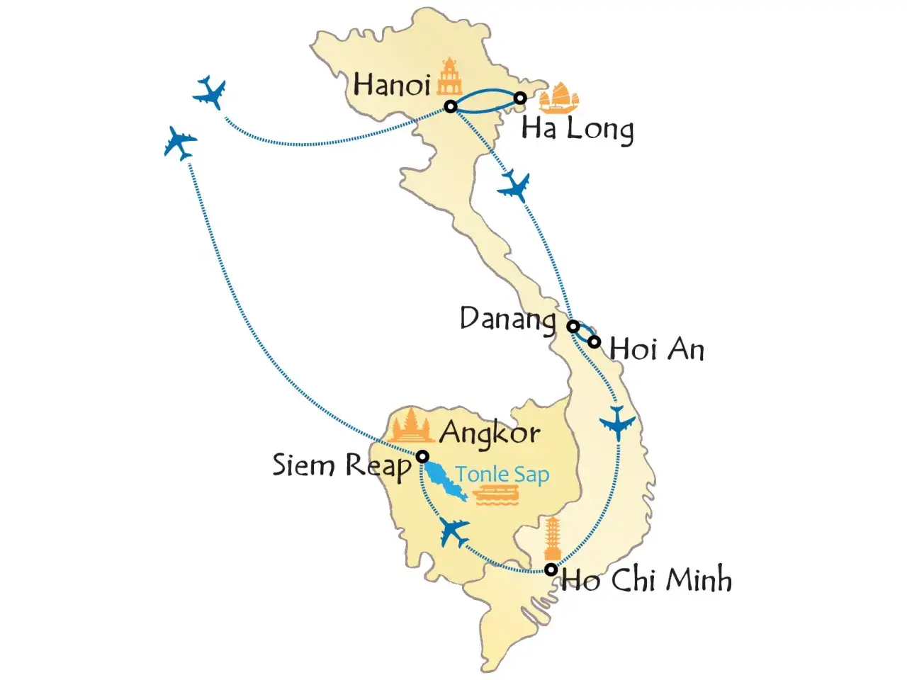 Trasa podróży po Wietnamie i Kambodży: Hanoi, Ha Long, Danang, Hoi An, Ho Chi Minh, Siem Reap. Zastanawiasz się, ile się leci do Wietnamu?