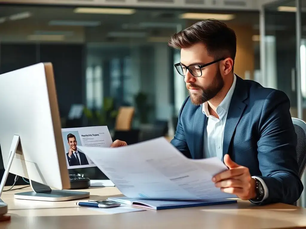 rekruter analizujący CV na biurku