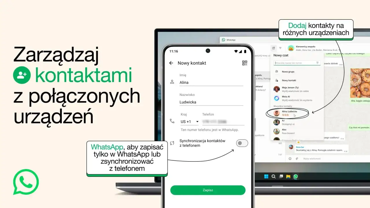 Jak odświeżyć WhatsApp? Zarządzaj kontaktami z połączonych urządzeń, dodawaj nowych i synchronizuj je z telefonem.