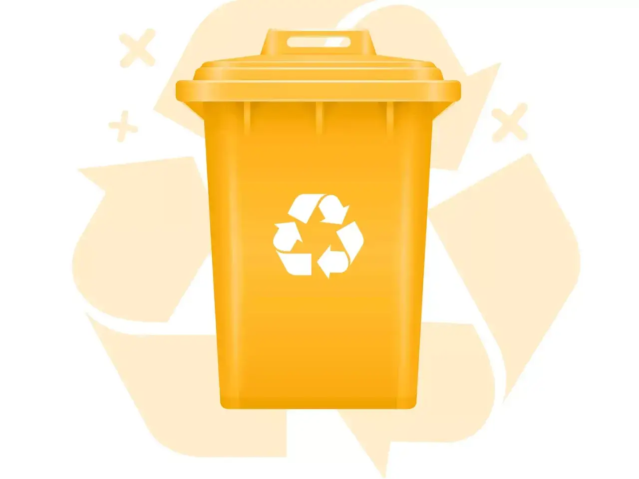 Ż&oacute;łty kosz na śmieci z symbolem recyklingu. Pytasz, gdzie wyrzucić metal? Ten kosz jest idealny do segregacji!