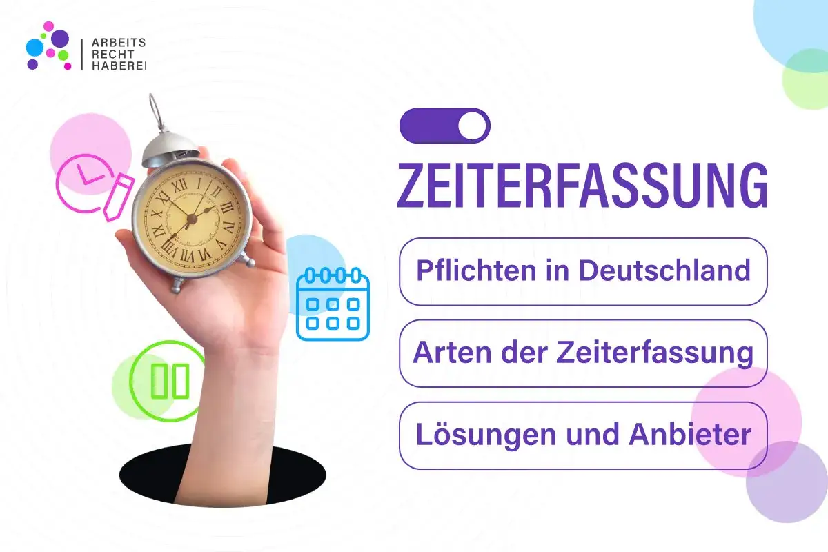 Recht auf Ausdruck der Zeiterfassung: Ein Wecker in der Hand symbolisiert die Wichtigkeit der Arbeitszeiterfassung. Informationen zu Pflichten, Arten und Lösungen.