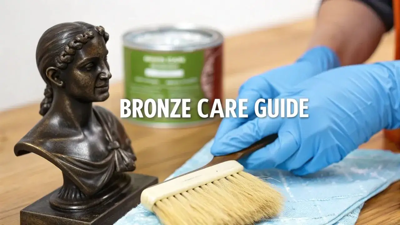 Guide pour nettoyer le bronze : une main gant&eacute;e utilise un pinceau pour entretenir une statue en bronze.
