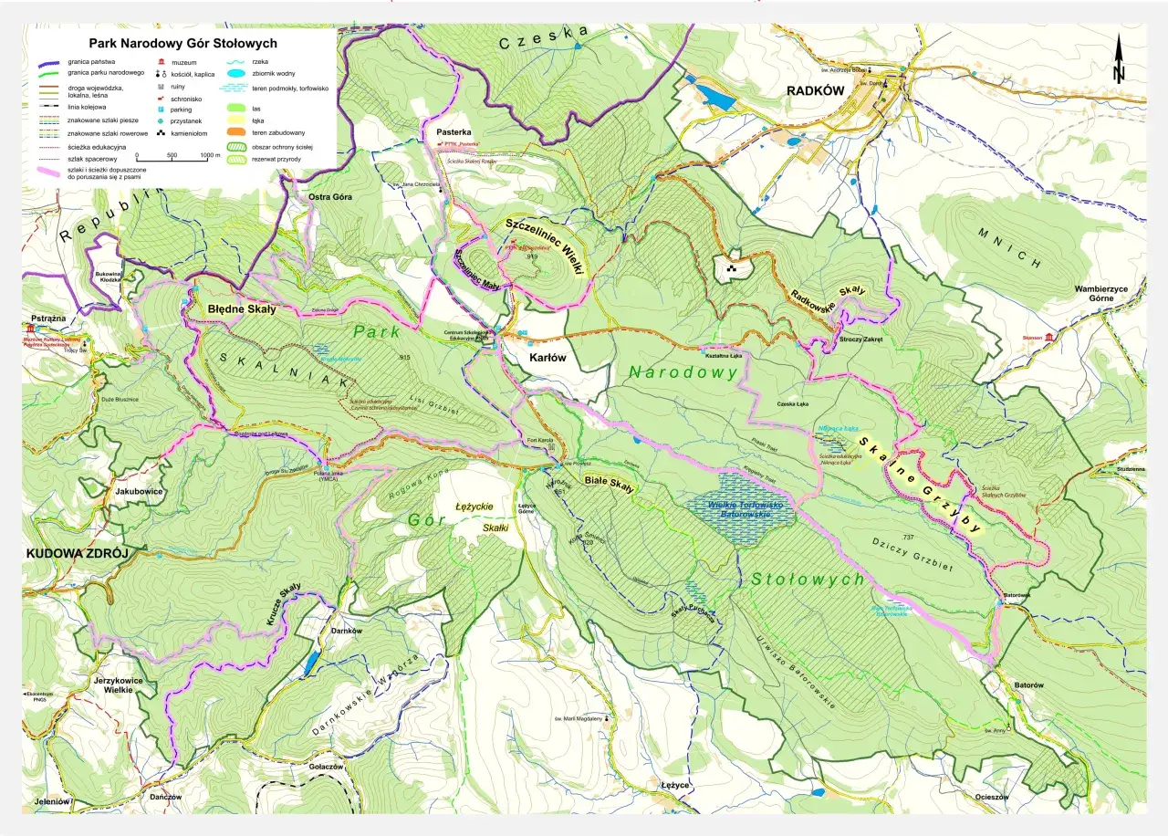 Mapa Karkonoskiego Parku Narodowego szlaki dla ps&oacute;w